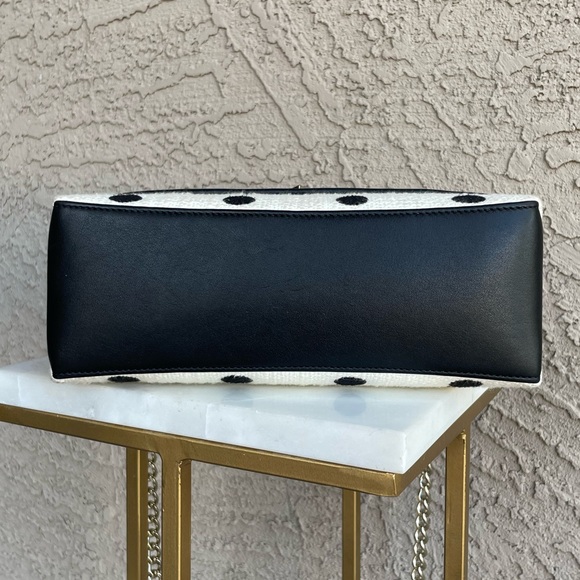 KATE SPADE Black & White Polka Dot Textured Natalia Chain Strap Flap Satchel Bag - Picture 14 of 17